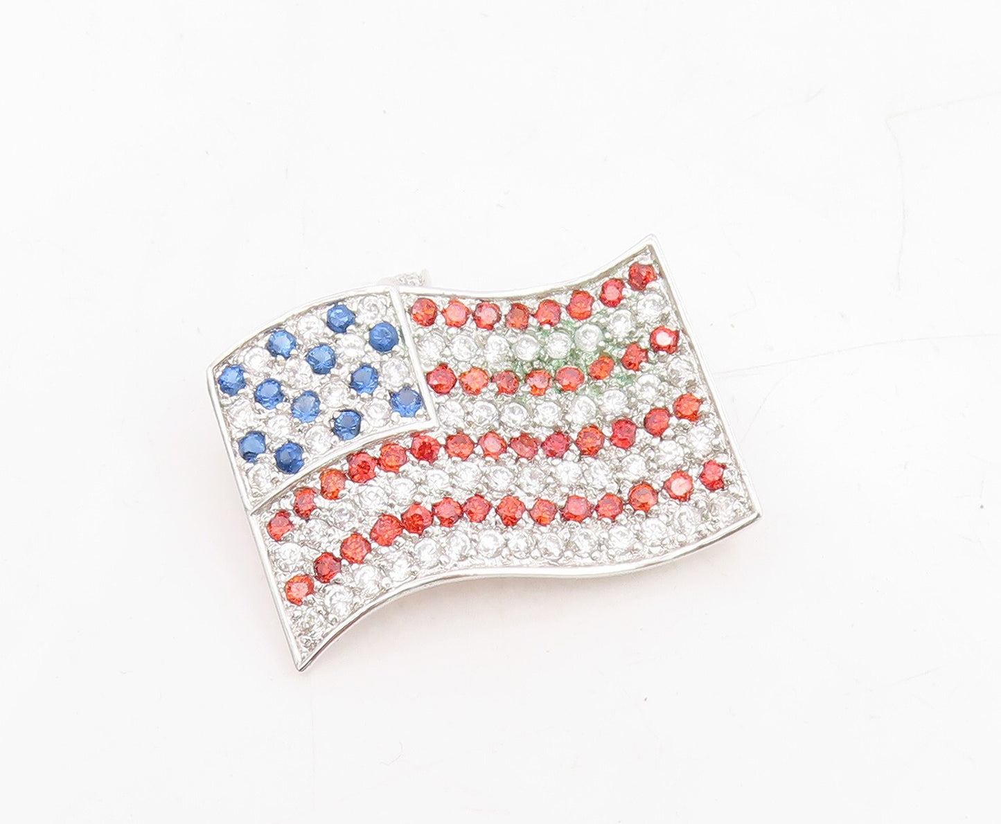 925 Sterling Silver Vintage Brooch Pin 3 Tone CZ Inlay USA Flag  BP11469