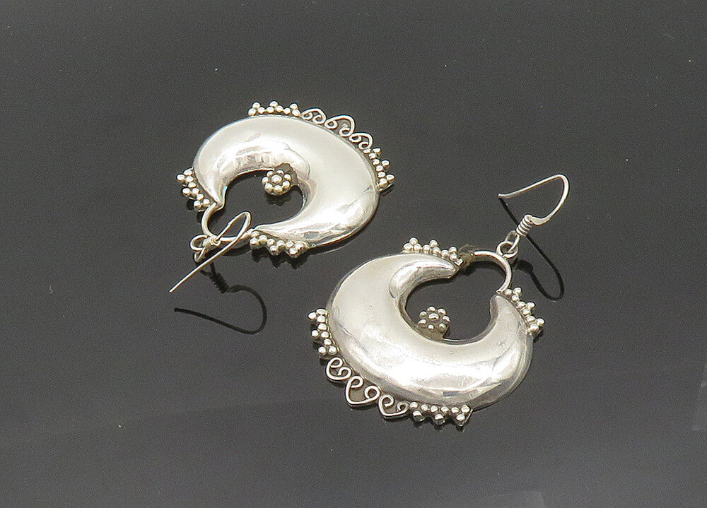 925 Sterling Silver  Vintage Shiny Floral Heart Detail Drop Earrings  EG9896