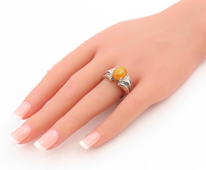 925 Sterling Silver Vintage Ring Oval Cabochon Fire Opal Band  Sz 10  RG34042