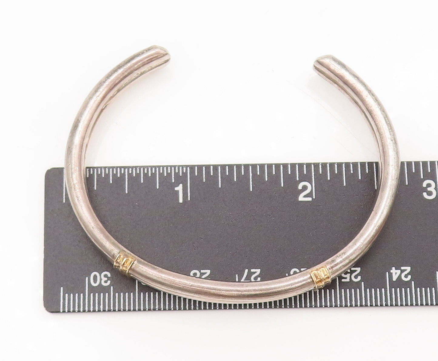 14k GOLD & 925 Silver  Vintage Two Slabs Tied With Rope Cuff Bracelet  BT9951