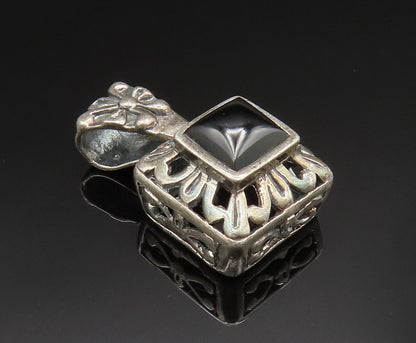 925 Sterling Silver  Vintage Square Black Onyx Scroll Work Pendant  PT20707