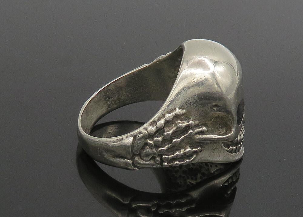 925 Sterling Silver  Vintage Large Skeleton Head Biker Ring Sz 14  RG23325