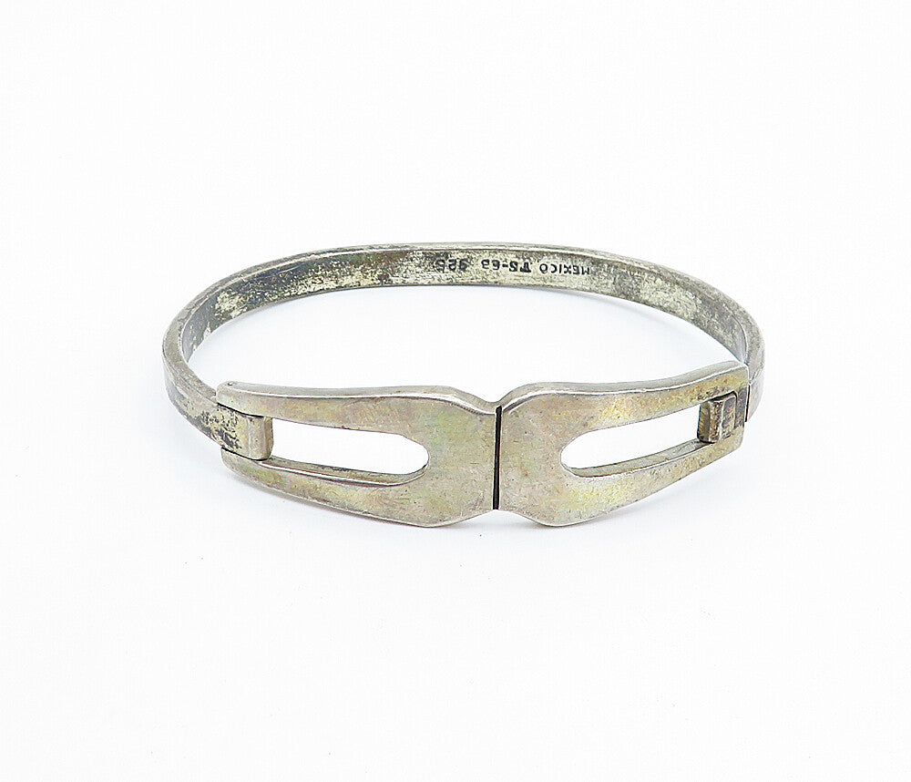MEXICO 925 Sterling Silver  Vintage Dark Tone Hook Bangle Bracelet  BT2984