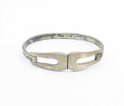 MEXICO 925 Sterling Silver  Vintage Dark Tone Hook Bangle Bracelet  BT2984
