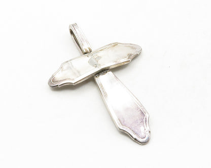 925 Sterling Silver  Vintage Floral Detail Religious Cross Pendant  PT9837