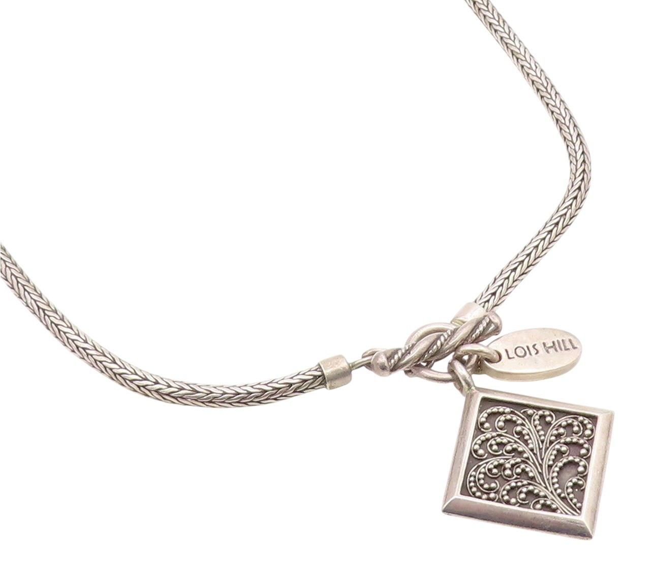 925 Sterling Silver Vintage Necklace LOIS HILL Scrollwork Foxtail Toggle  NE4844