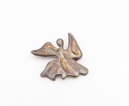 925 Sterling Silver Vintage Brooch Dark Tone Angel With Wings Of Hope   BP11982