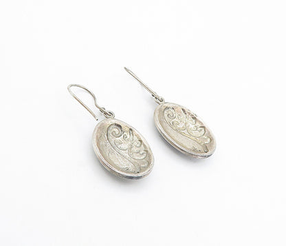 925 Sterling Silver  Vintage Dark Tone Swirl Dome Oval Dangle Earrings  EG3596