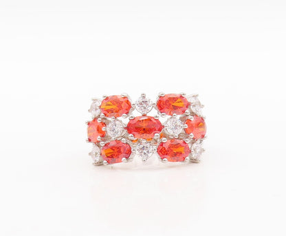 925 Sterling Silver Vintage Ring Oval Cut Orange & Round CZ  Sz 7  RG29552