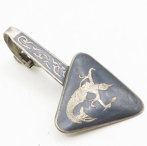 SIAM 925 Sterling Silver  Vintage Niello Enamel Dancer Tie Clip  TR2540