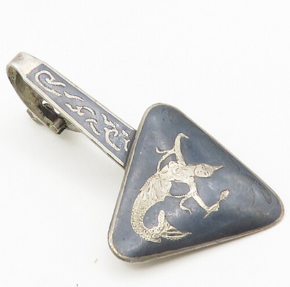SIAM 925 Sterling Silver  Vintage Niello Enamel Dancer Tie Clip  TR2540