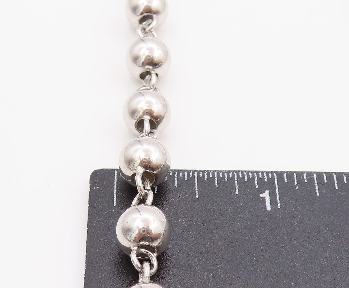 925 Sterling Silver Vintage Necklace Geometric Sphere Beaded Link Chain  NE4670