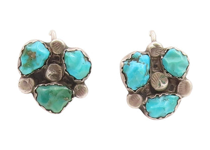 925 Sterling Silver Vintage Earrings NAVAJO ZUNI Turquoise Screw Back  EG13764