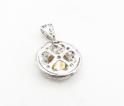 925 Sterling Silver  Peach Color Cubic Zirconia Two Tone Swirl Pendant  PT6485