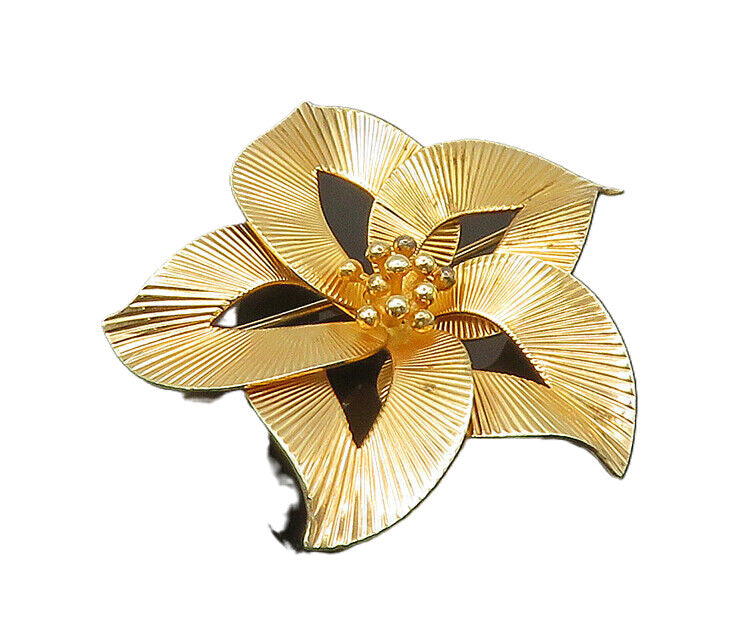 PIER 925 Sterling Silver  Vintage Shiny Gold Plated Flower Brooch Pin  BP8438