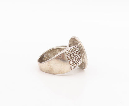 925 Sterling Silver Vintage Ring Designer Pass Through Topaz Circle Sz 6 RG28720
