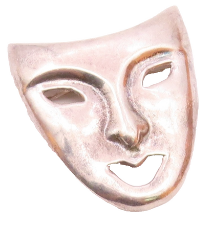925 Sterling Silver  Vintage Shiny Drama Theater Mask Brooch Pin  BP7882