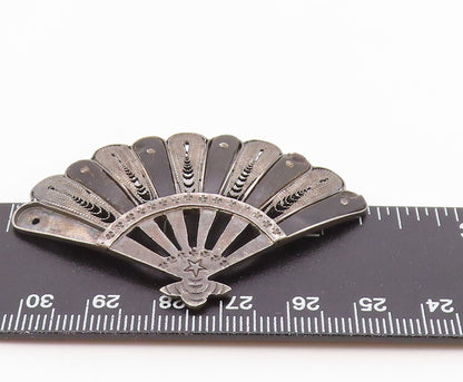 MIDDLE EAST 925 Sterling Silver  Vintage Hand Fan Motif Brooch Pin  BP4910