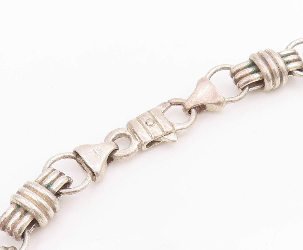 925 Sterling Silver Vintage Necklace Chunky Wrapped Barrel Link Chain  NE4720