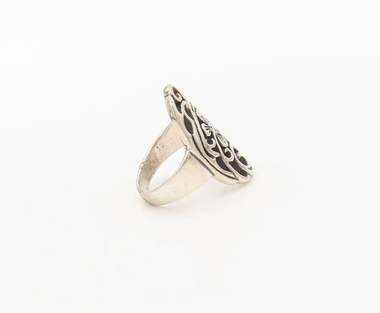 925 Sterling Silver Vintage Ring Swirly Carved Floral Solid Large Sz 8  RG27691