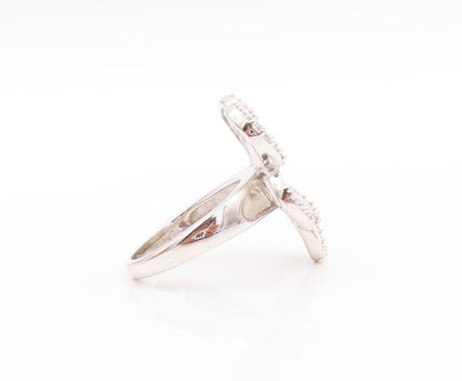 925 Sterling Silver Vintage Ring Designer CZ Bordered Cutout Flower Sz 7 RG31895