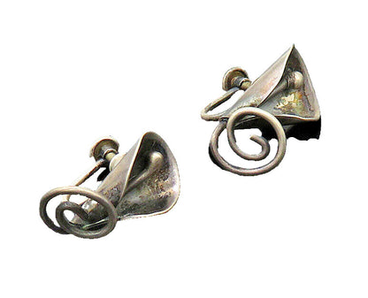 925 Sterling Silver  Vintage Dark Tone Flower Non Pierce Earrings  EG10354