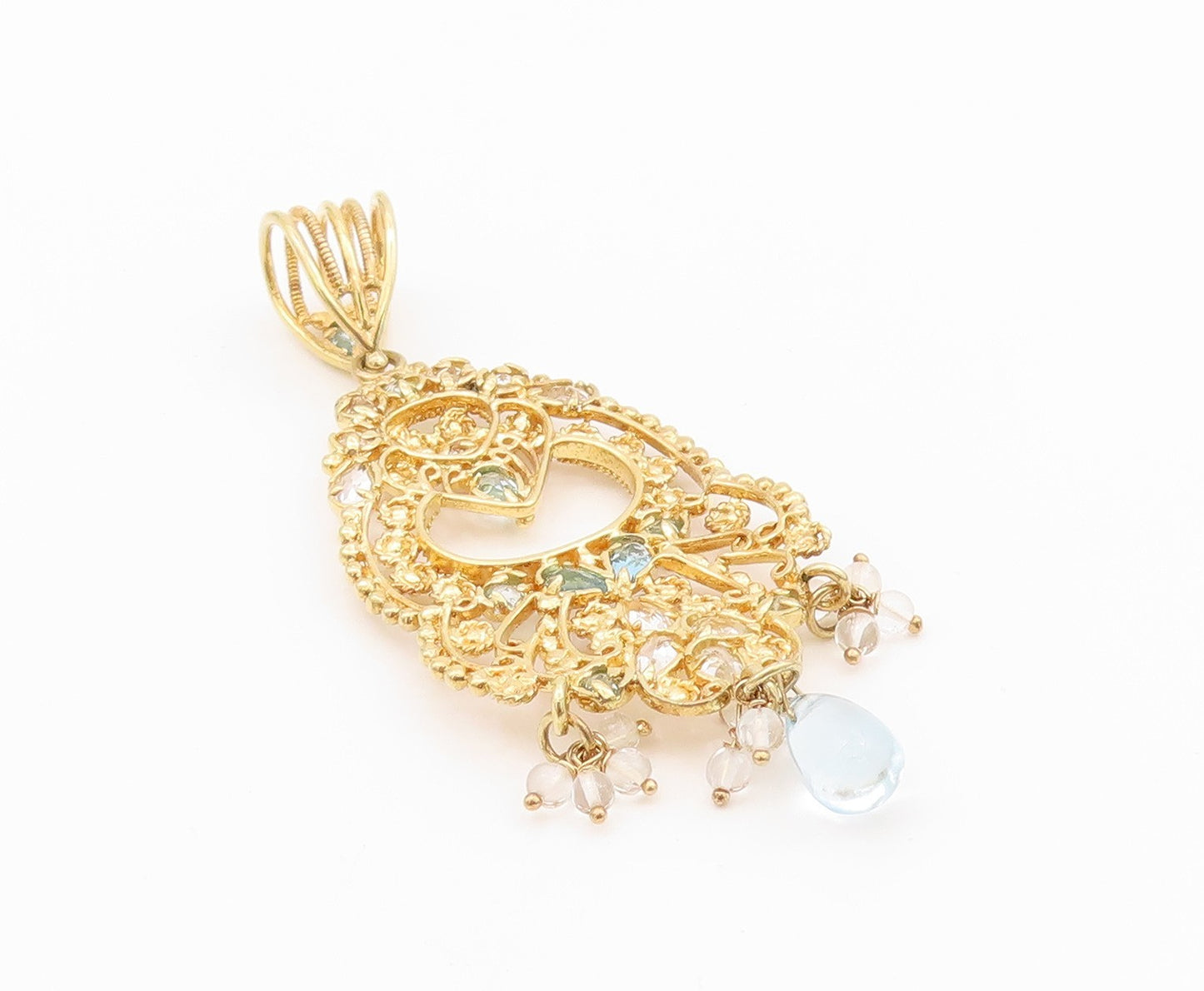 925 Sterling Silver Vintage Pendant Gold Plated Designer Blue Topaz  PT24293
