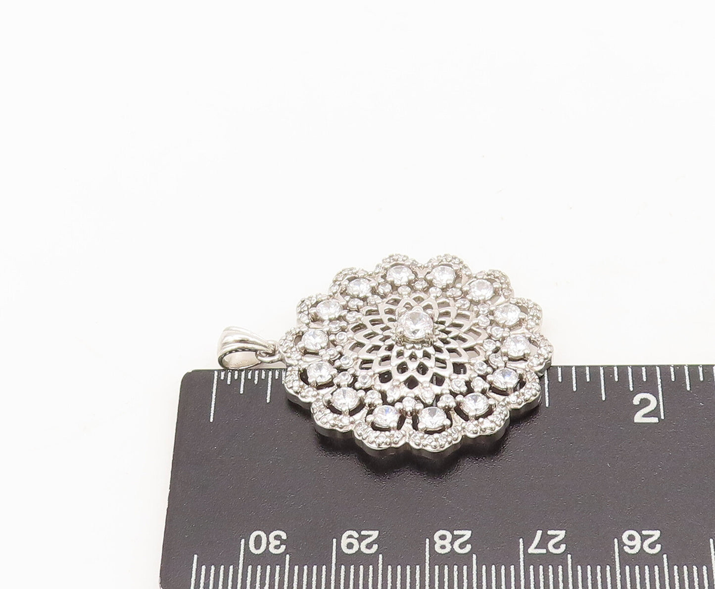 925 Sterling Silver Vintage Pendant CZ Round Sunflower Shape Carved  PT22511