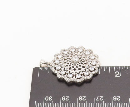 925 Sterling Silver Vintage Pendant CZ Round Sunflower Shape Carved  PT22511