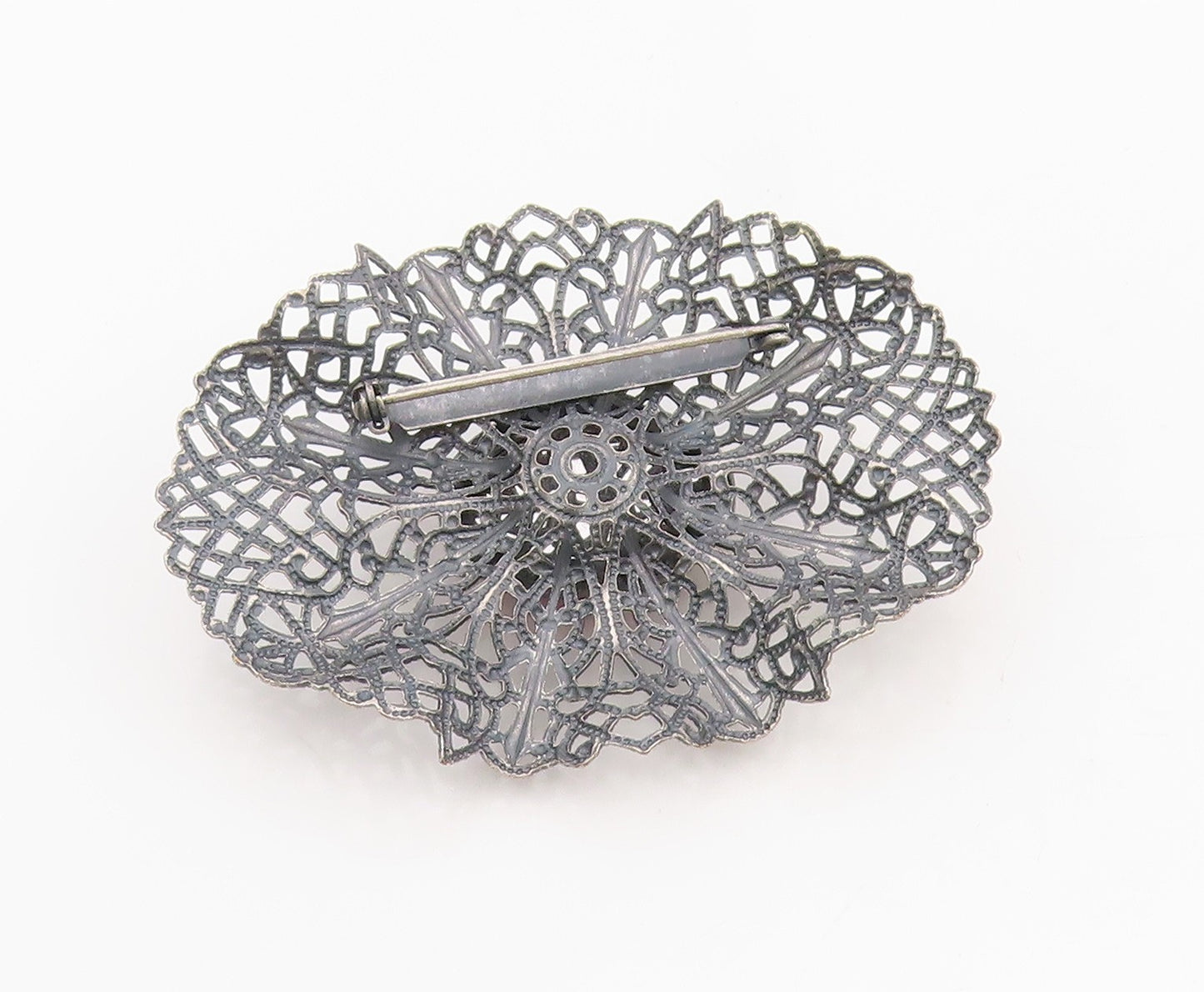 925 Sterling Silver Vintage Brooch Faceted Pink Topaz Openwork Petal  BP12096