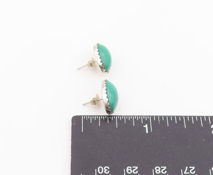 925 Sterling Silver Vintage Earrings Minimalist Cabochon Malachite Stud  EG14448