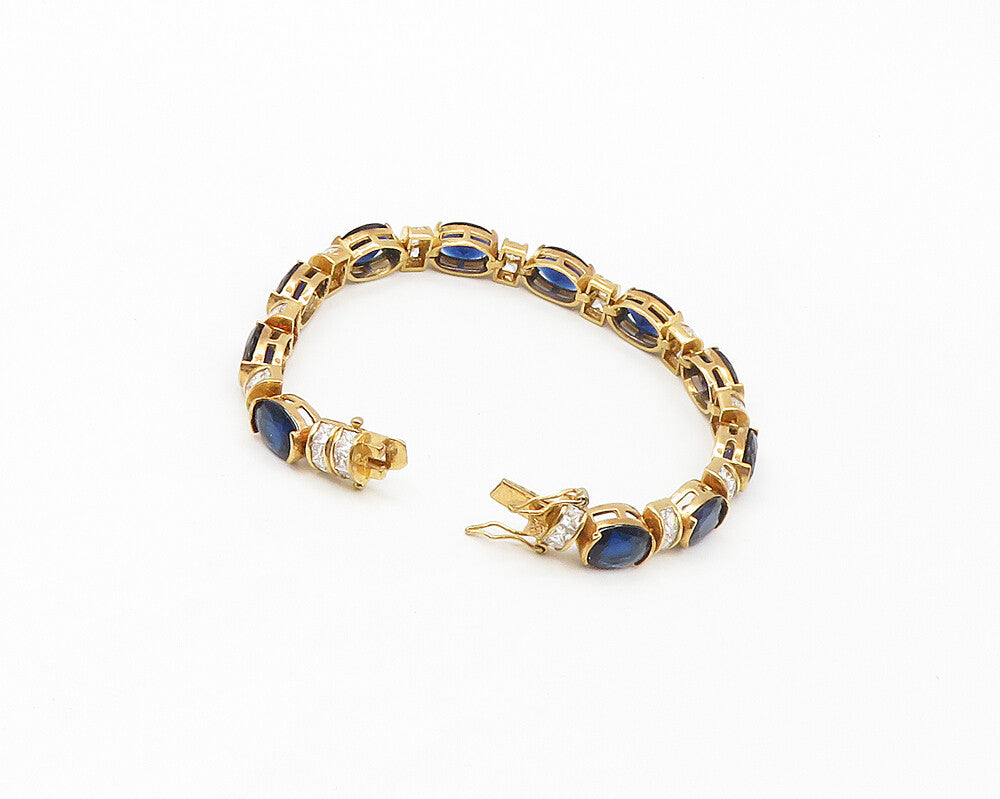 925 Silver  Cubic Zirconia & Blue Topaz Gold Plated Chain Bracelet  BT6843