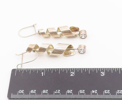 925 Sterling Silver Vintage Earrings Round Cut CZ Twisted Ribbon Dangle  EG14439