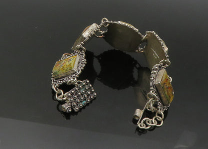 JERUSALEM 925 Sterling Silver Vintage Enameled Storyteller Bracelet  BT8705