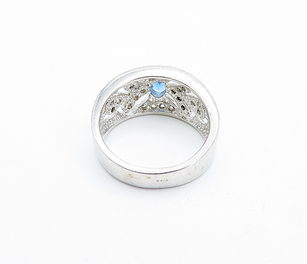 925 Sterling Silver  Blue & White Topaz Solitaire Accent Ring Sz 8  RG4613