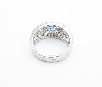 925 Sterling Silver  Blue & White Topaz Solitaire Accent Ring Sz 8  RG4613