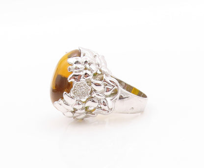 925 Sterling Silver Vintage Ring Modernist Large Oval Citrine  Sz 7.5  RG32344