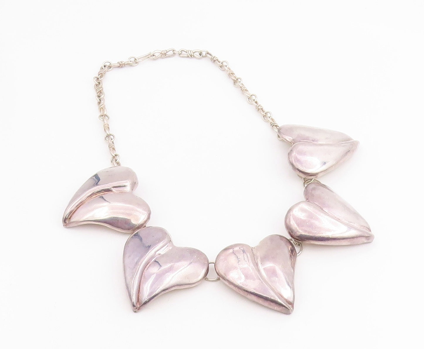 925 Sterling Silver Vintage Necklace BAT AMI Chunky Love Heart Choker  NE4764