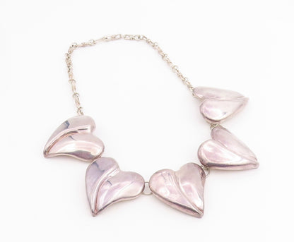 925 Sterling Silver Vintage Necklace BAT AMI Chunky Love Heart Choker  NE4764