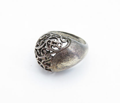 925 Sterling Silver  Vintage Oxidized Open Swirl Dome Band Ring Sz 6  RG5818