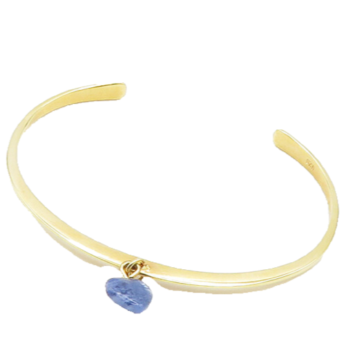 925 Sterling Silver  Vintage Sodalite Gold Plated Shiny Cuff Bracelet  BT7878
