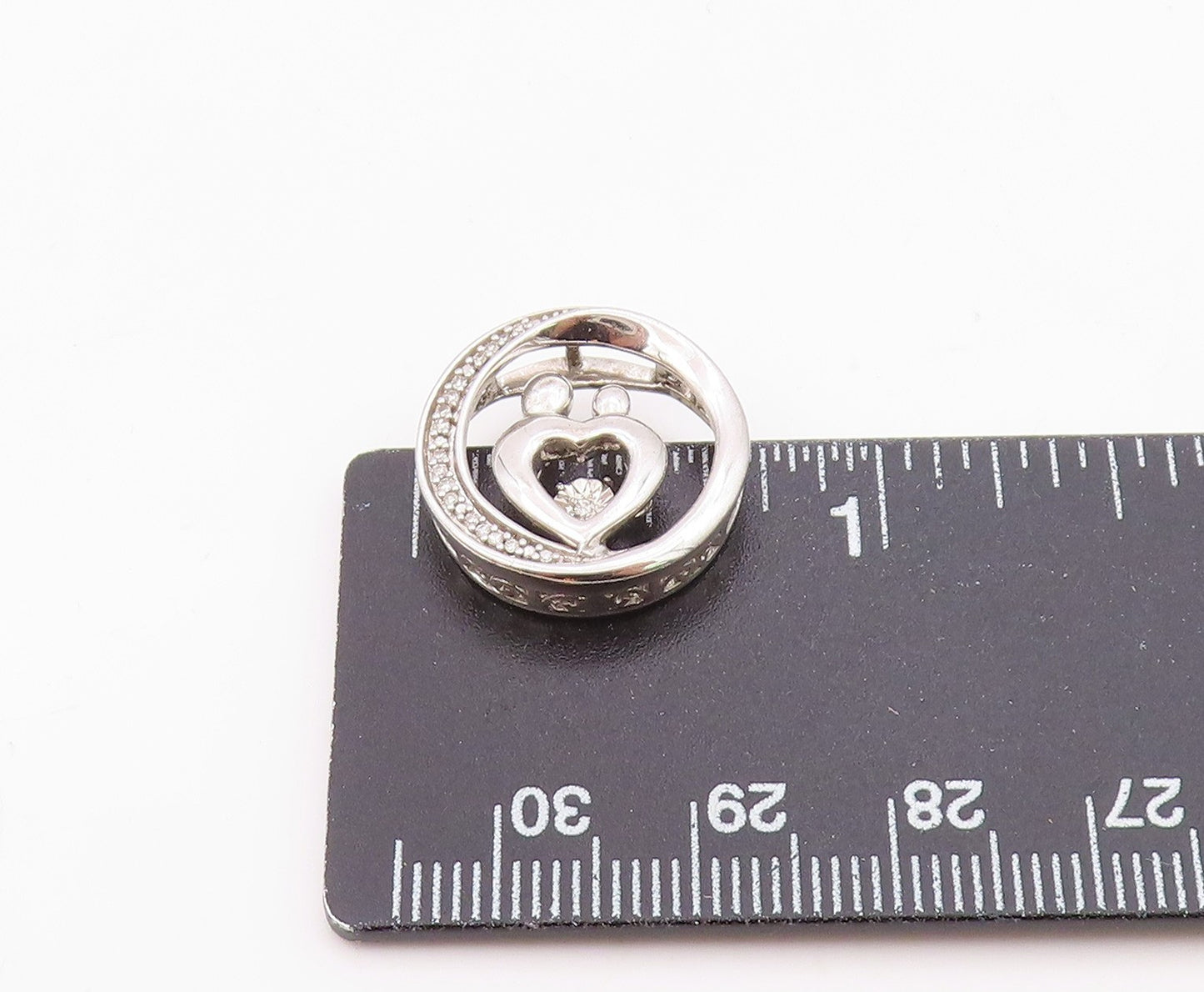 925 Sterling Silver  Vintage Genuine Diamonds Mom & Baby Love Pendant  PT18617