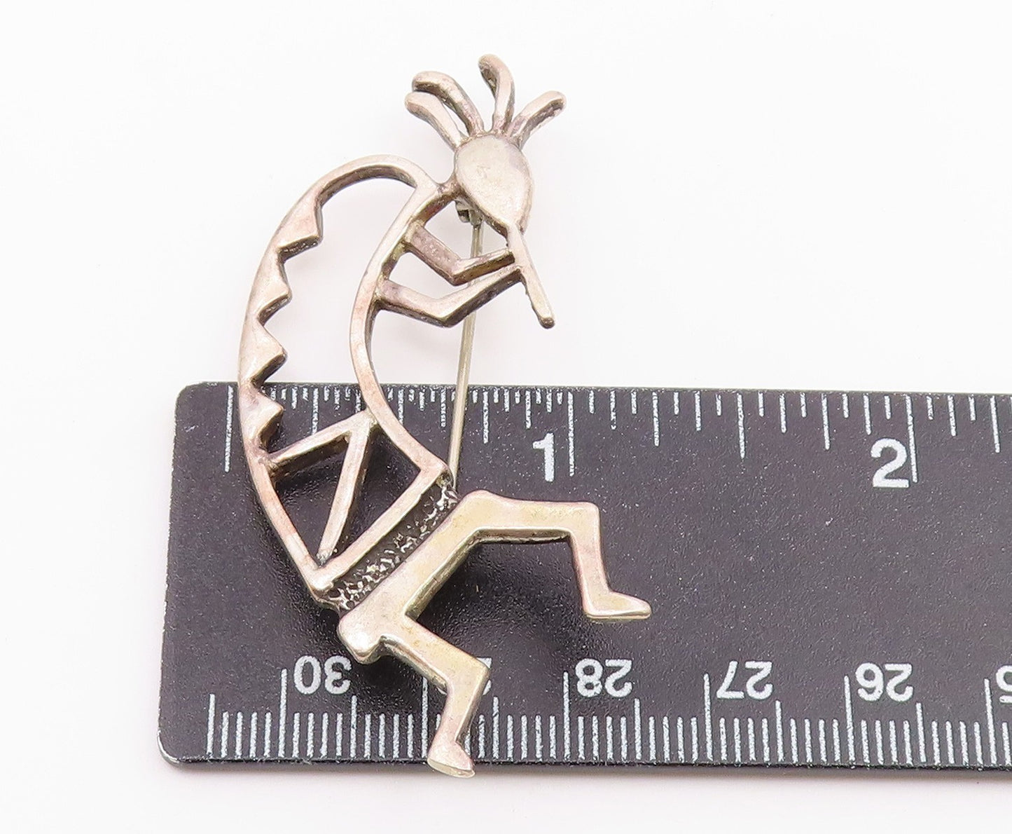 NAVAJO 925 Sterling Silver  Vintage Shiny Kokopelli Dancer Brooch Pin  BP8023