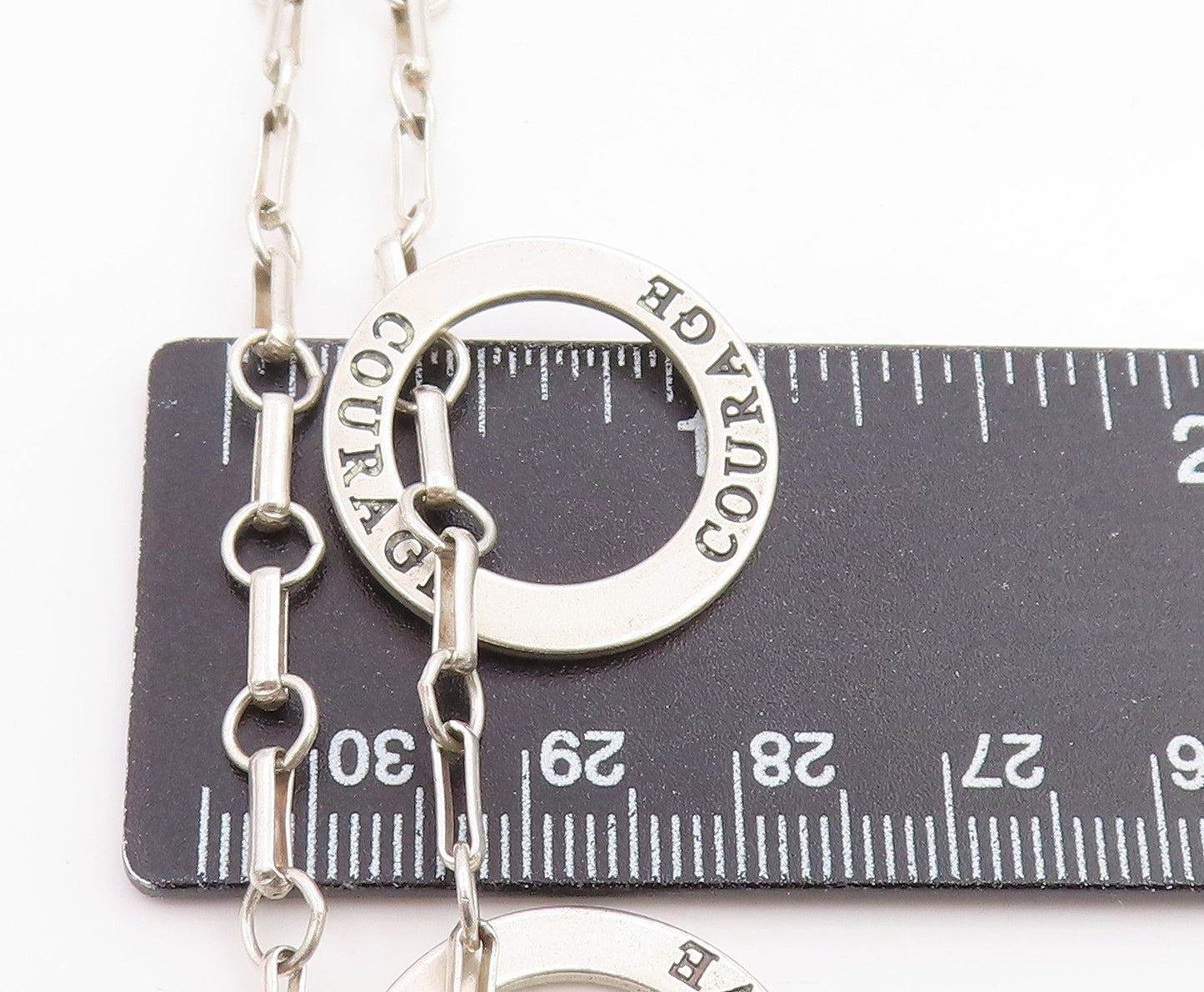 925 Sterling Silver Vintage Bracelet Believe & Courage Interlocking Ring BT12070