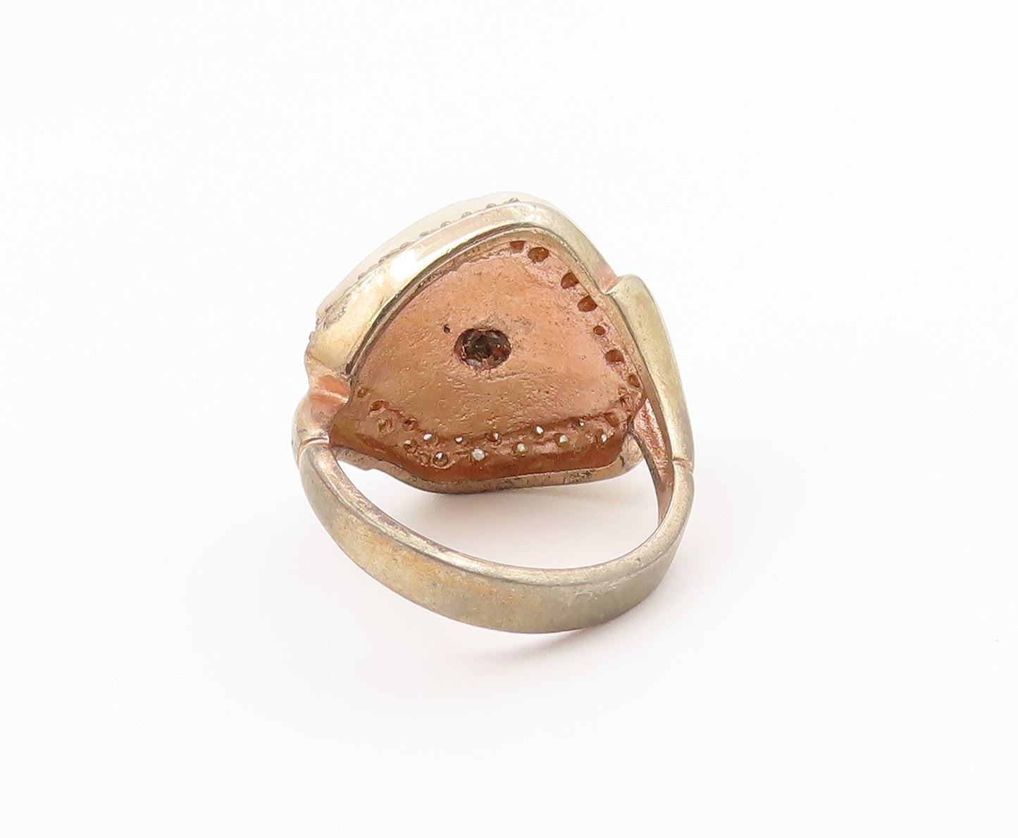 925 Sterling Silver Vintage Ring Gold Plated Mother Of Pearl & CZ  Sz 9  RG36582