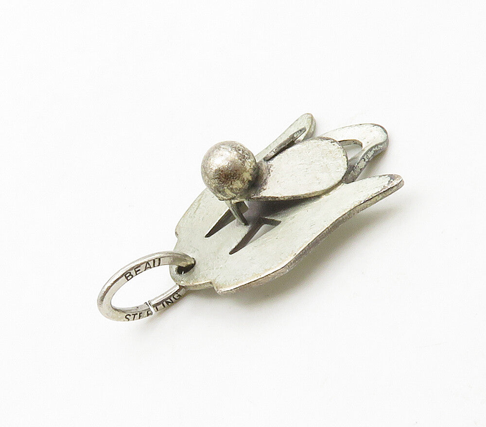 BEAU 925 Sterling Silver  Vintage Modernist Dog Face Motif Pendant  PT13192