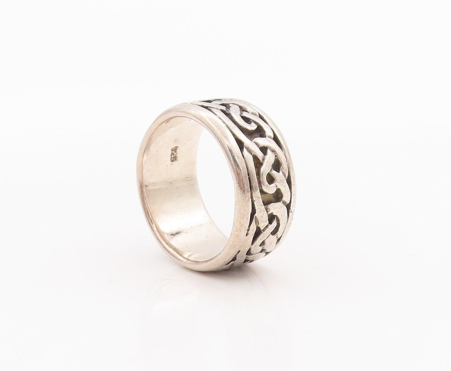 925 Sterling Silver Vintage Ring Solid Brutalist Knot Carved  Sz 7  RG28499