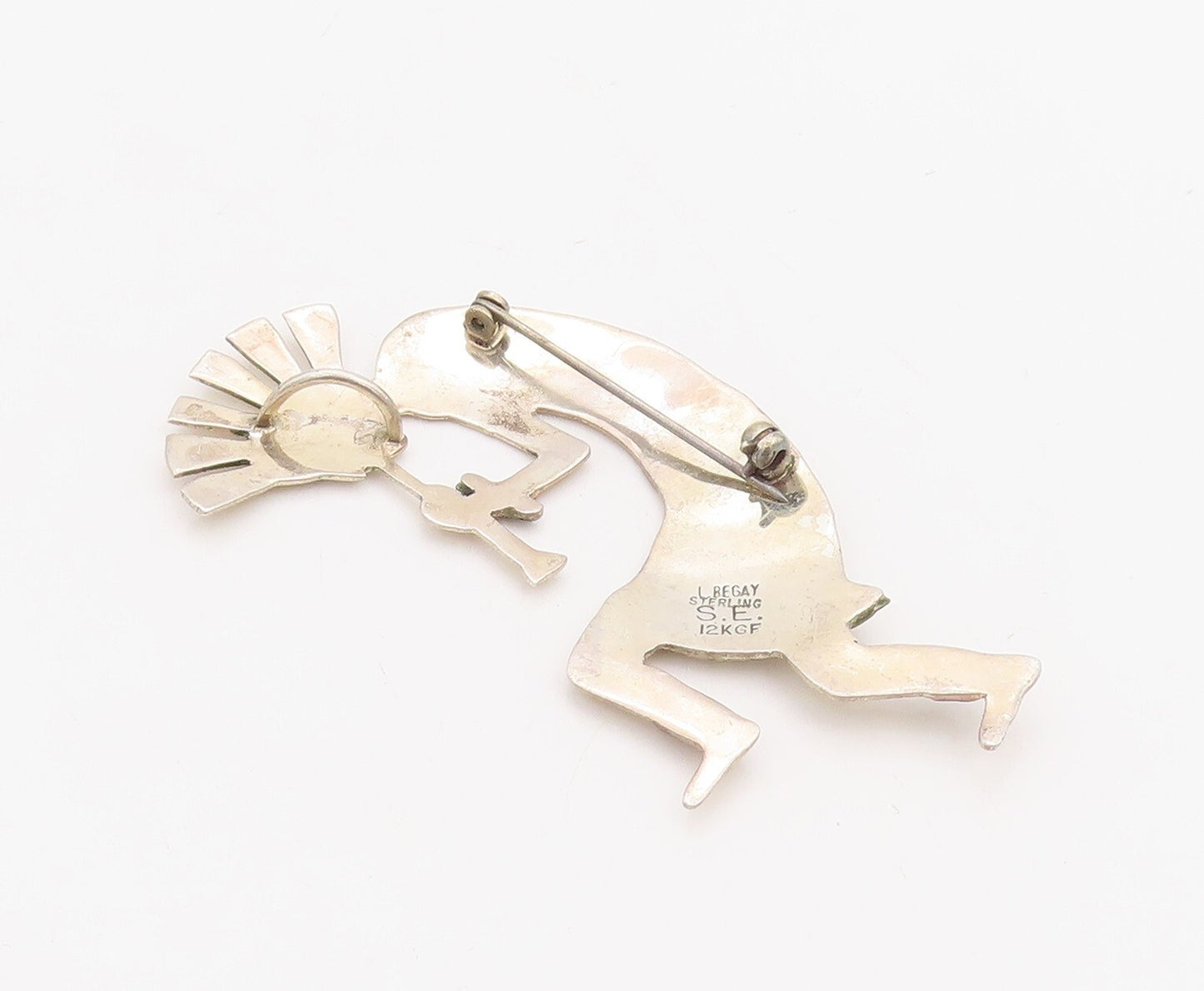 925 Sterling Silver Vintage Brooch Pin NAVAJO BEGAY Man Playing Music  BP11209