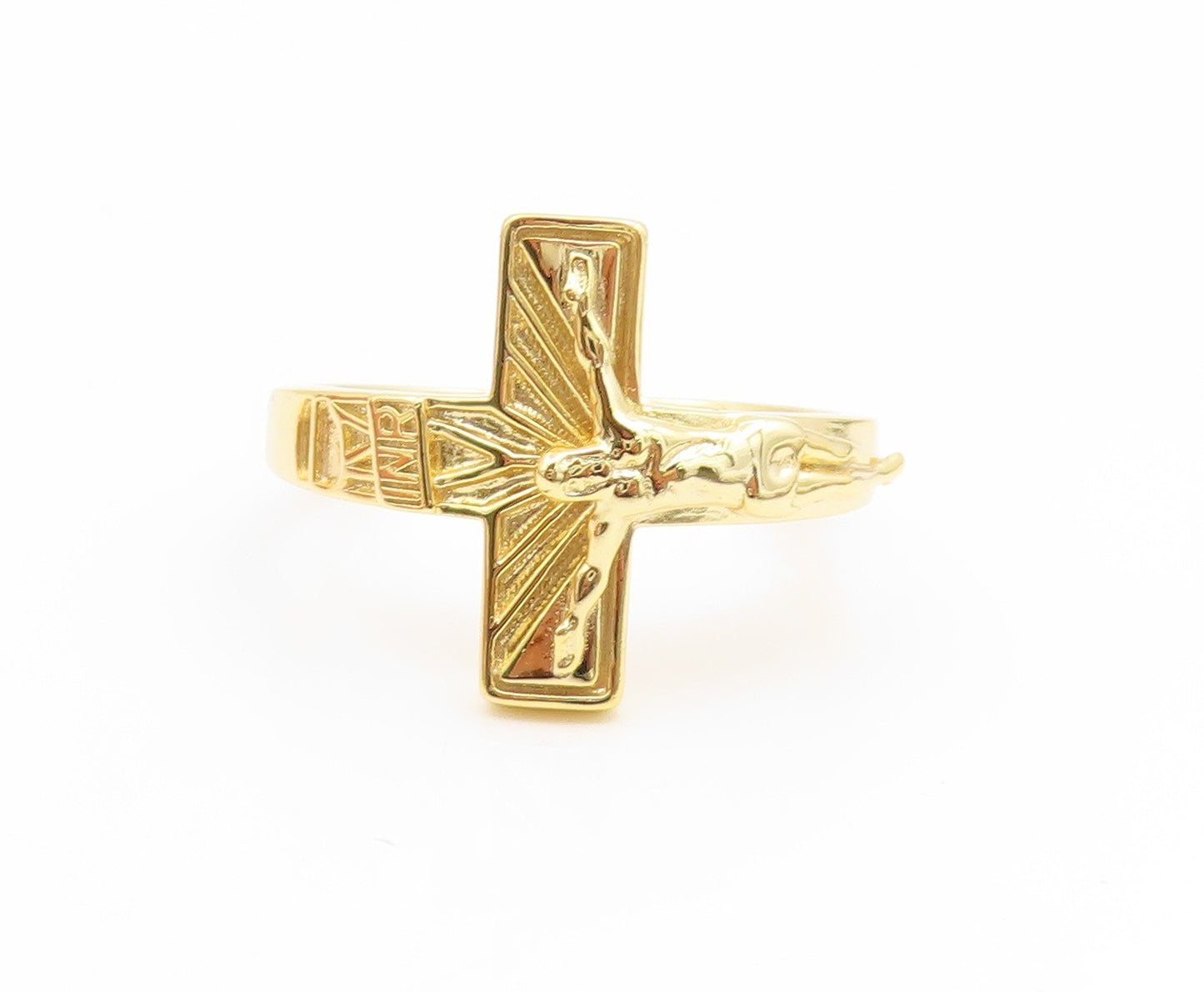 925 Sterling Silver Vintage Ring Gold Plated Jesus Crucifix Band  Sz 10  RG35210