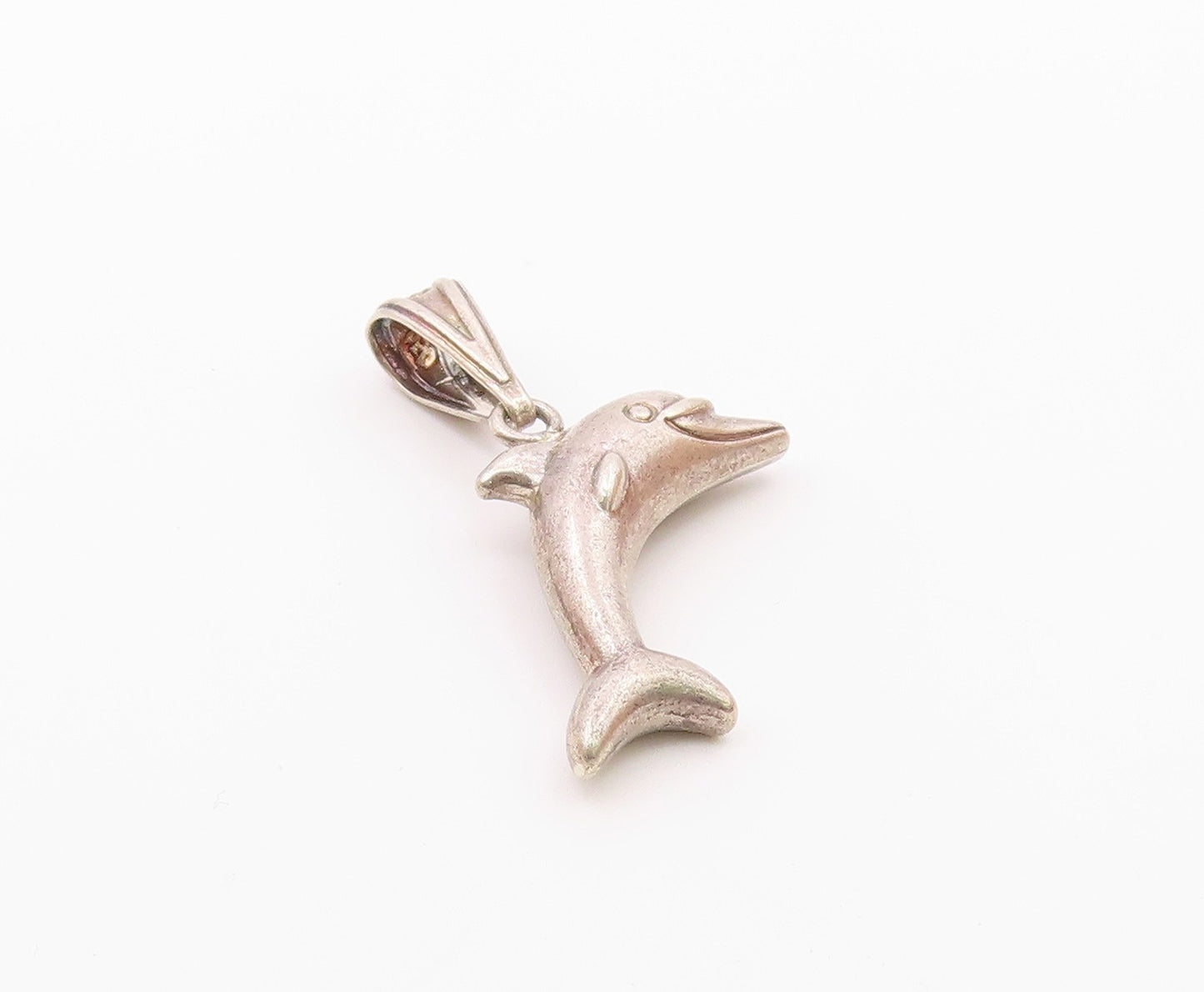 925 Sterling Silver  Vintage Petite Hollow Leaping Dolphin Pendant  PT16316